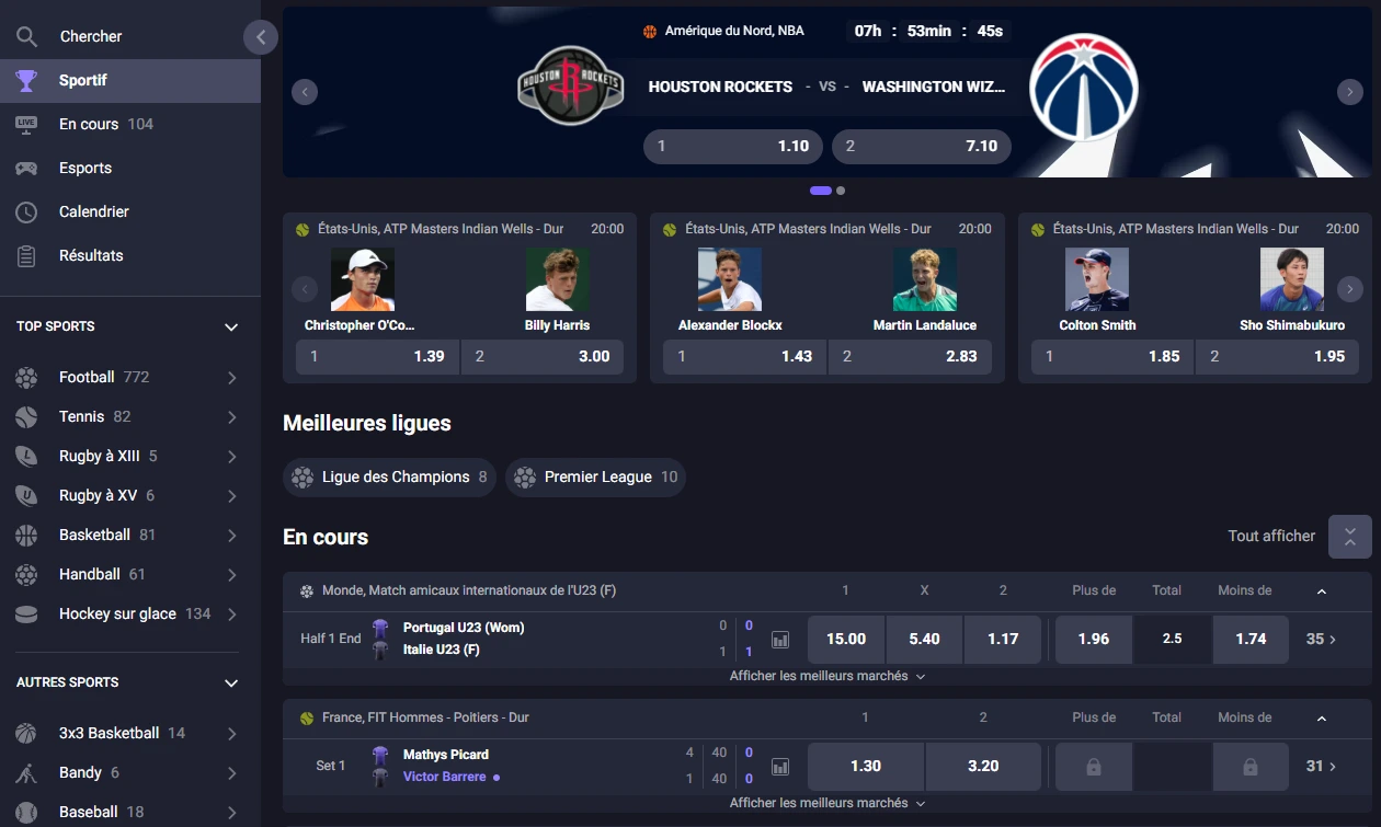 Madcasino paris sportifs.